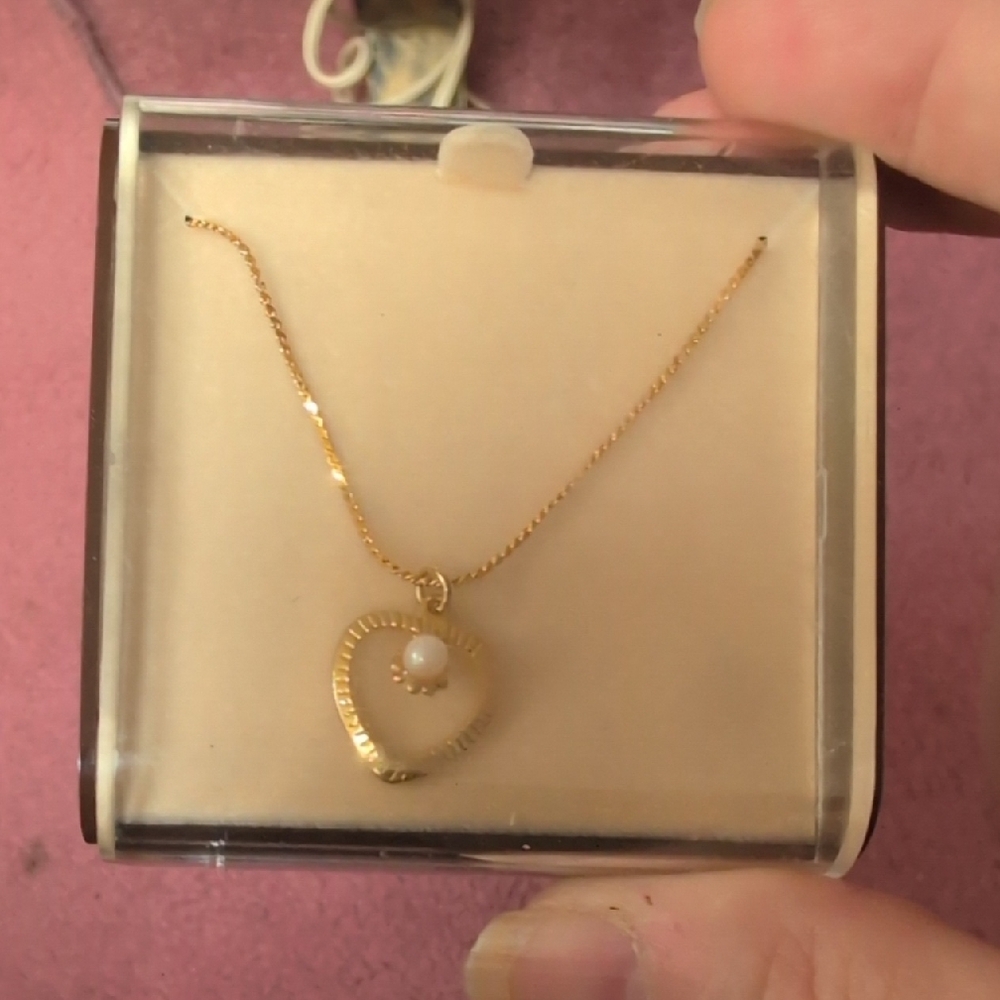 Gold Heart Pendant Necklace with Pearl Accent